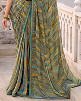Vishal Prints Pale Brown Printed Brasso Saree With Fancy Border