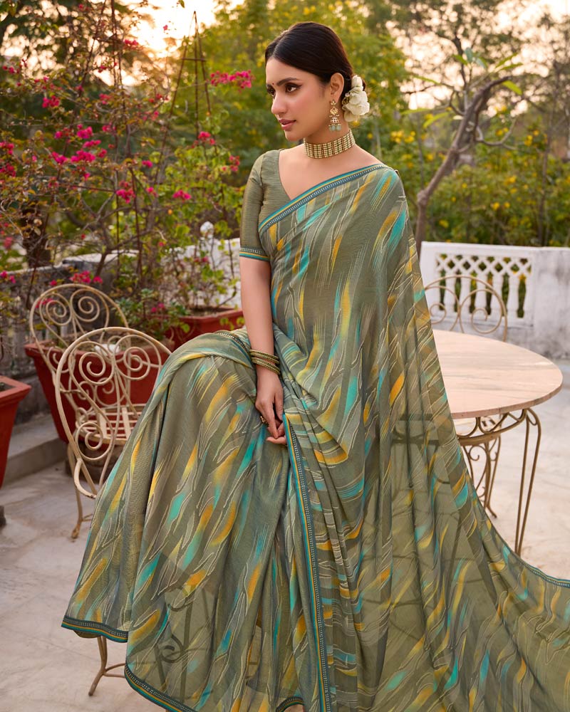 Vishal Prints Pale Brown Printed Brasso Saree With Fancy Border