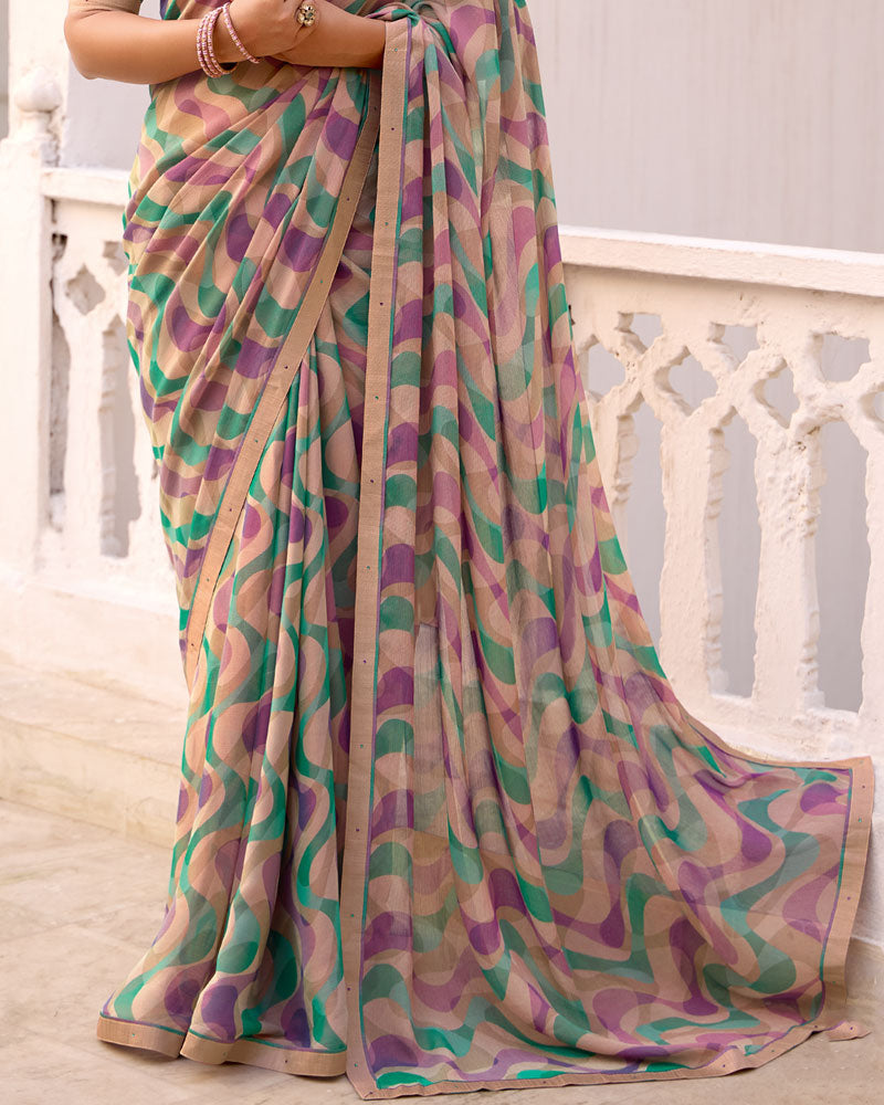 Vishal Prints Purple Pink Printed Brasso Saree With Fancy Border