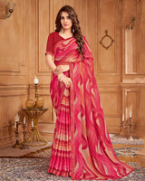 Vishal Prints Pastel Red Printed Brasso Saree With Fancy Border
