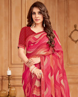 Vishal Prints Pastel Red Printed Brasso Saree With Fancy Border
