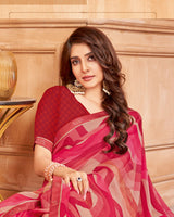 Vishal Prints Pastel Red Printed Brasso Saree With Fancy Border
