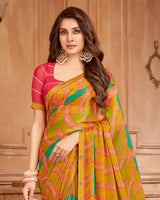 Vishal Prints Dusty Orange Printed Brasso Saree With Fancy Border