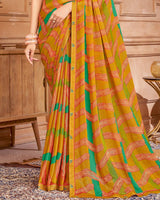 Vishal Prints Dusty Orange Printed Brasso Saree With Fancy Border