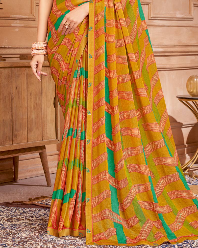 Vishal Prints Dusty Orange Printed Brasso Saree With Fancy Border