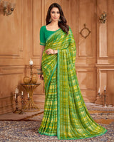 Vishal Prints Dark Olive Green Printed Brasso Saree With Fancy Border