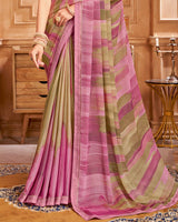 Vishal Prints Dusty Pink Printed Brasso Saree With Fancy Border