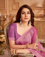 Vishal Prints Dusty Pink Printed Brasso Saree With Fancy Border