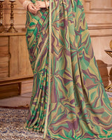 Vishal Prints Sage Green And Brownish Purple Printed Brasso Saree With Fancy Border