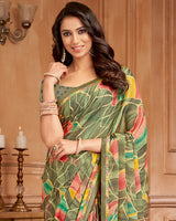 Vishal Prints Hazel Green Printed Brasso Saree With Fancy Border
