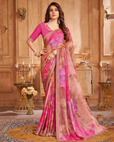 Vishal Prints Cadillac Pink And Rusty Brown Printed Brasso Saree With Fancy Border