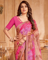 Vishal Prints Cadillac Pink And Rusty Brown Printed Brasso Saree With Fancy Border