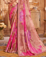 Vishal Prints Cadillac Pink And Rusty Brown Printed Brasso Saree With Fancy Border