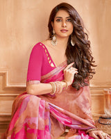 Vishal Prints Cadillac Pink And Rusty Brown Printed Brasso Saree With Fancy Border