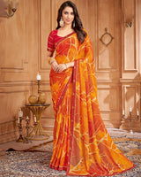 Vishal Prints Carrot Orange Printed Brasso Saree With Fancy Border