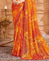 Vishal Prints Carrot Orange Printed Brasso Saree With Fancy Border