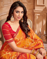 Vishal Prints Carrot Orange Printed Brasso Saree With Fancy Border