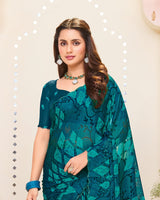 Vishal Prints Astronaut Blue Printed Brasso Saree With Cut Work Border