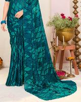 Vishal Prints Astronaut Blue Printed Brasso Saree With Cut Work Border