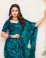 Vishal Prints Astronaut Blue Printed Brasso Saree With Cut Work Border