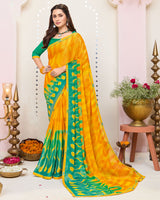Vishal Prints Yellowish Orange Printed Brasso Saree With Fancy Border