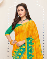 Vishal Prints Yellowish Orange Printed Brasso Saree With Fancy Border