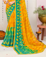 Vishal Prints Yellowish Orange Printed Brasso Saree With Fancy Border