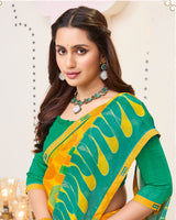 Vishal Prints Yellowish Orange Printed Brasso Saree With Fancy Border