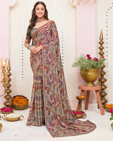 Vishal Prints Pale Taupe Printed Brasso Saree With Fancy Border