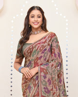 Vishal Prints Pale Taupe Printed Brasso Saree With Fancy Border