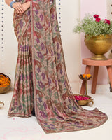 Vishal Prints Pale Taupe Printed Brasso Saree With Fancy Border
