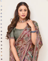Vishal Prints Pale Taupe Printed Brasso Saree With Fancy Border