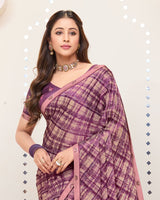 Vishal Prints Oriental Pink And Dark Mauve Printed Brasso Saree With Fancy Border