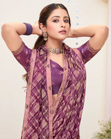 Vishal Prints Oriental Pink And Dark Mauve Printed Brasso Saree With Fancy Border