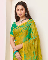 Vishal Prints Yellowy Brown Printed Brasso Saree With Fancy Border