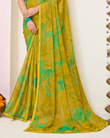 Vishal Prints Yellowy Brown Printed Brasso Saree With Fancy Border