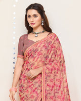 Vishal Prints Peachy Pink Printed Brasso Saree With Fancy Border