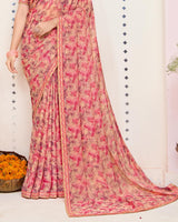 Vishal Prints Peachy Pink Printed Brasso Saree With Fancy Border