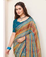 Vishal Prints Multicolored Printed Brasso Saree With Fancy Border And Tassel