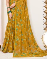 Vishal Prints Ochre Printed Brasso Saree With Fancy Border