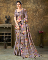 Vishal Prints Dusty Lavender Patterned Chiffon Digital Print Saree With Tassel