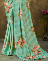 Vishal Prints Dark Sea Green Patterned Chiffon Digital Print Saree With Tassel