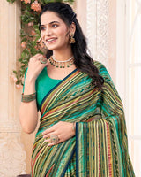Vishal Prints Multicolored Digital Print Brasso Saree With Diamond Work And Tassel