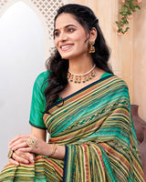 Vishal Prints Multicolored Digital Print Brasso Saree With Diamond Work And Tassel