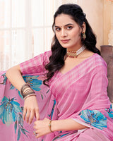 Vishal Prints Cadillac Pink Digital Print Chiffon Saree With Weaved Satin Patta And Tassel
