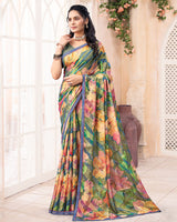 Vishal Prints Multicolored Digital Print Brasso Saree With Fancy Border