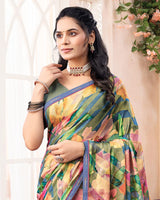 Vishal Prints Multicolored Digital Print Brasso Saree With Fancy Border