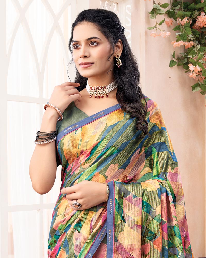 Vishal Prints Multicolored Digital Print Brasso Saree With Fancy Border