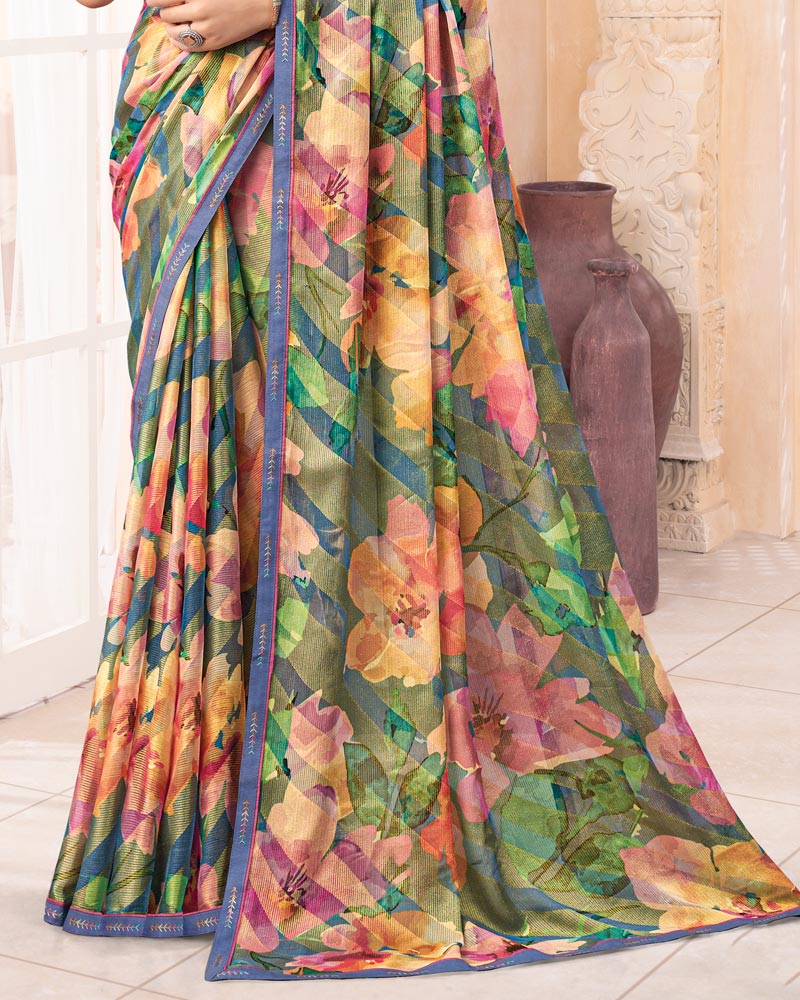 Vishal Prints Multicolored Digital Print Brasso Saree With Fancy Border