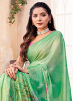 Vishal Prints Pastel Green Digital Print Chiffon Saree With Cut Work Border
